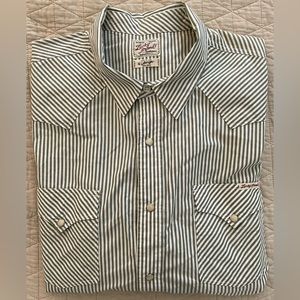 LUCKY BRAND Olive Bengal Stripe Patch Pocket Snap Front Chores Shirt Size XL